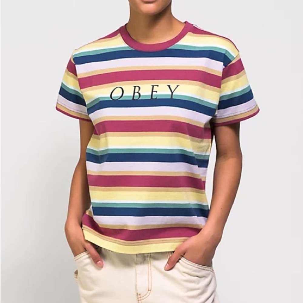Obey Charlie Box Fuchsia & Multi Stripe T-Shirt